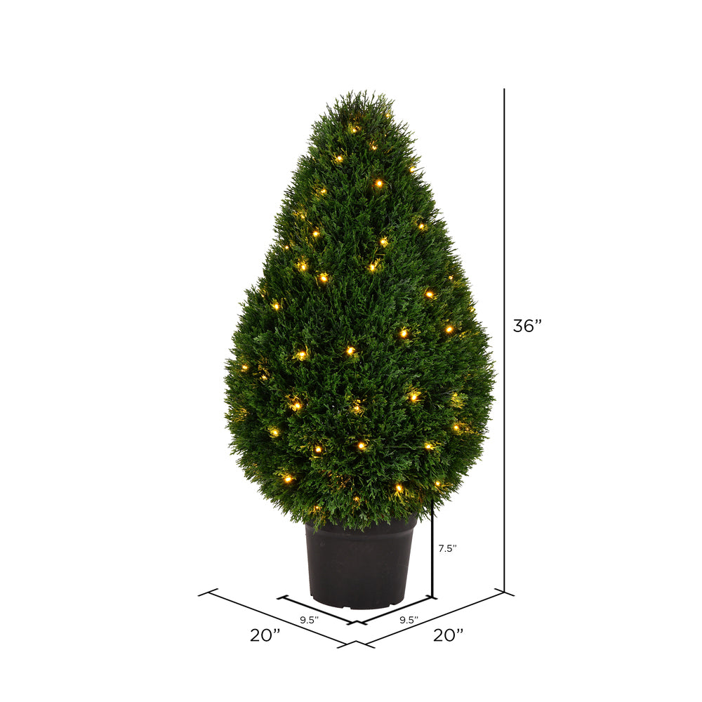 Vickerman Artificial 36" High x 20" Wide Cedar Teardrop Shaped Bush Warm White 3mm LED Lights.