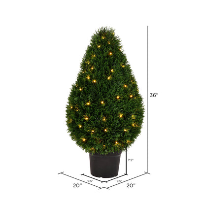 Vickerman Artificial 36" High x 20" Wide Cedar Teardrop Shaped Bush Warm White 3mm LED Lights.