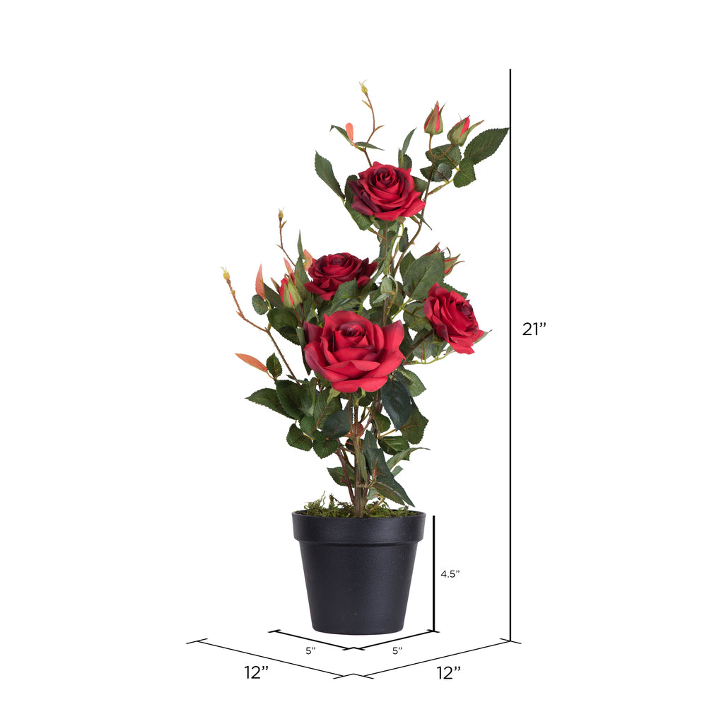 Vickerman 21" Artificial Red Rose Plant in Pot.