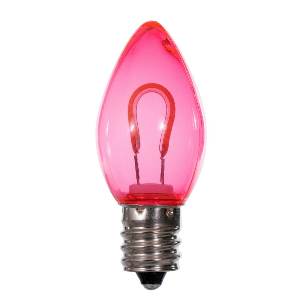 Vickerman C7 Transparent U-Shaped Filament Pink Bulb, E12 Base, .6 Watts, 25 Pcs Assorted/Bag.  Colors included are Blue, Red, Green, Purple and Amber.