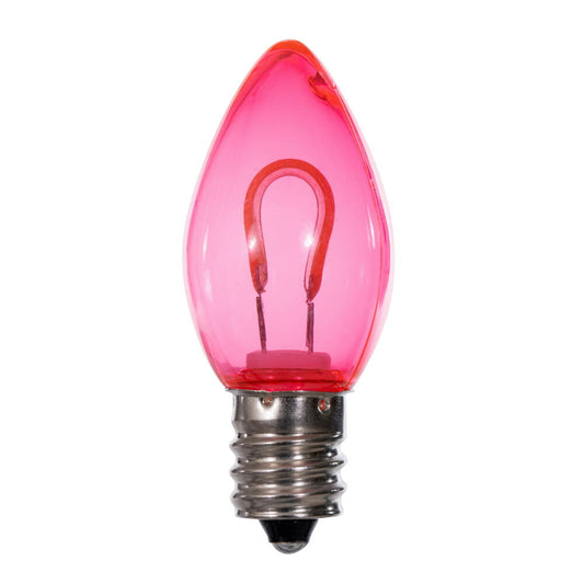 Vickerman C7 Transparent U-Shaped Filament Pink Bulb, E12 Base, .6 Watts, 25 Pcs Assorted/Bag.  Colors included are Blue, Red, Green, Purple and Amber.