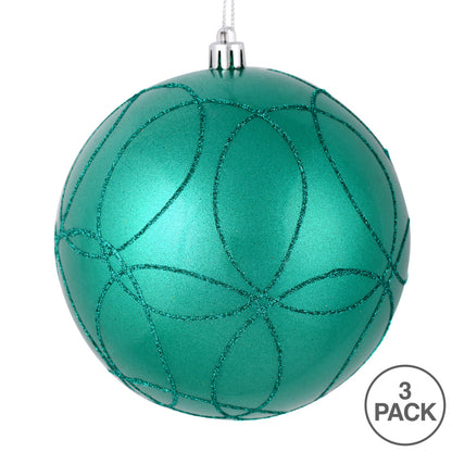 Vickerman 6" Teal Candy Ornament with Circle Glitter Pattern 3 per Bag