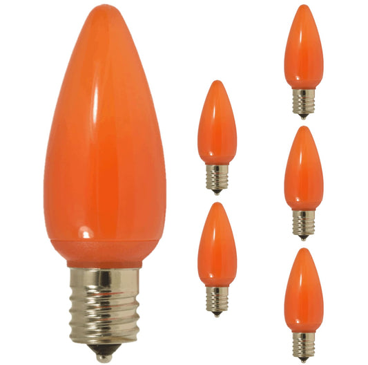 Damar- C9 LED Replacement Christmas Light Bulbs Solid Orange 0.6W-0.96W E17 Intermediate Base Dimmable 100-130V Pack of 6- Commercial Grade Shatterproof String Colored Lights for Patio Holiday Xmas