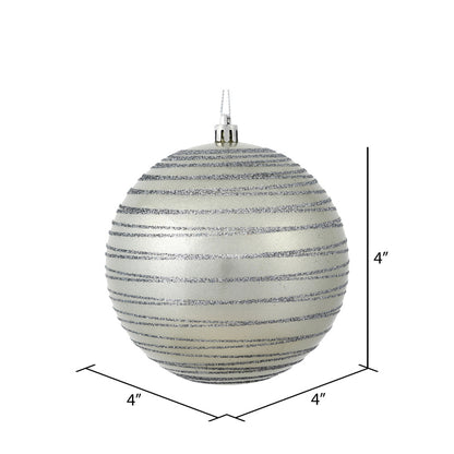 Vickerman 4" Limestone Candy Finish Ball Ornament with Glitter Lines 4 per Bag