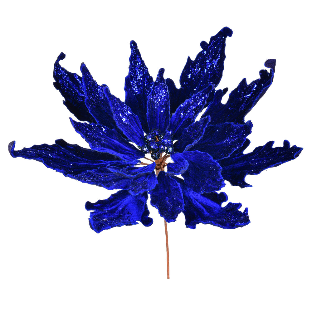 Vickerman 16" x 22" Midnight Blue Velvet Sequin Poinsettia Artificial Christmas Pick