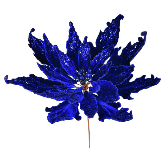 Vickerman 16" x 22" Midnight Blue Velvet Sequin Poinsettia Artificial Christmas Pick