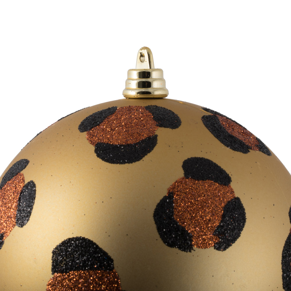 Vickerman 4.75" Matte Copper Gold with Black Glitter Leopard Ball Christmas Ornament 4 pieces per bag