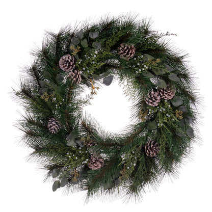 Vickerman 30" Artificial Long Leaf Pine with Seeded Cedar Eucalyptus Foliage and Pinecones Wreath