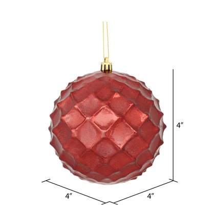 Vickerman 4" Burgundy Shiny Diamond Bauble Christmas Ornament 6 per Bag