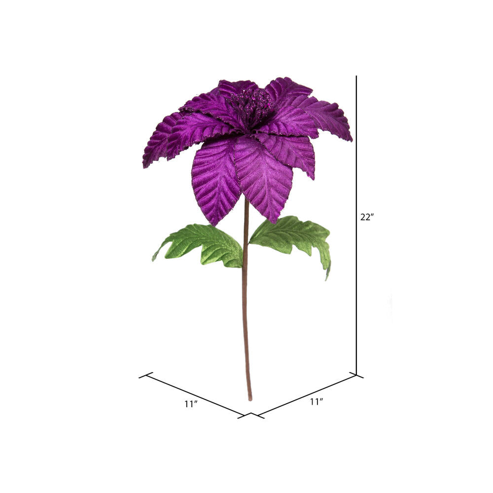 Vickerman 22" Purple Velvet Glitter Trim Poinsettia 6 per bag.