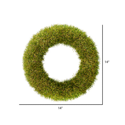Vickerman 14" Artificial Green Grass Wreath.