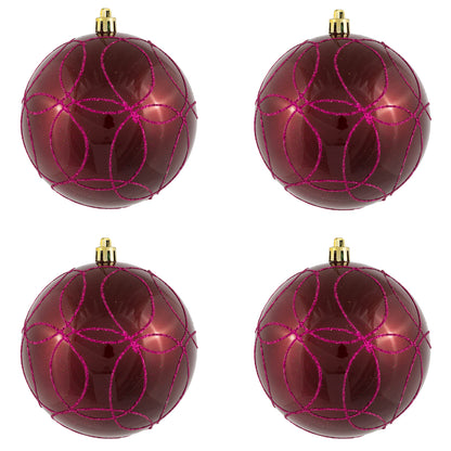 Vickerman 4" Berry Red Candy Finish Ornament with Circle Glitter Pattern 4 per Bag