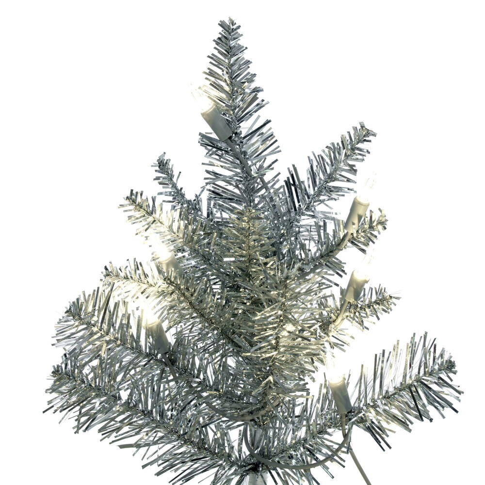 Vickerman 4.5' Silver Tinsel Fir Artificial Christmas Tree Warm White Dura-lit LED Lights
