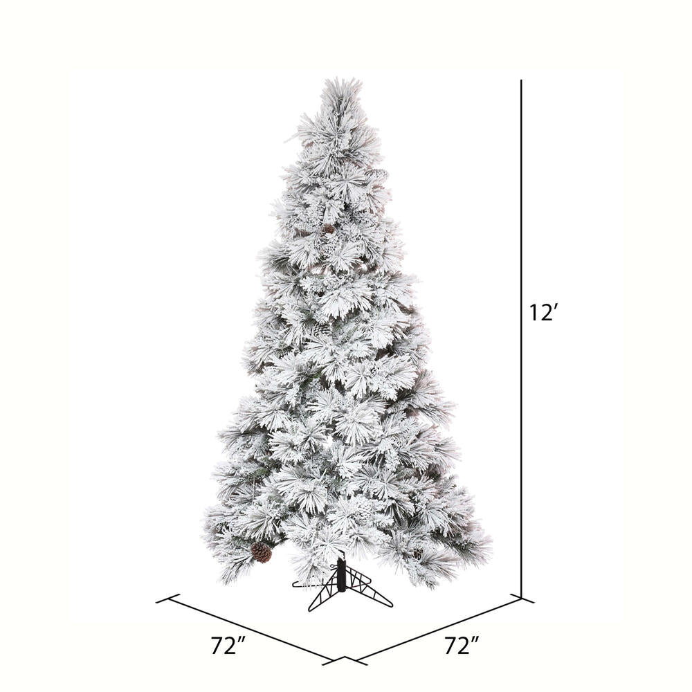 Vickerman 12' x 72" Flocked Atka Slim Artificial Christmas Tree Unlit