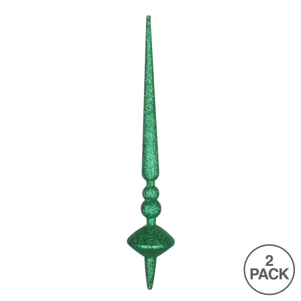 Vickerman 18" Green Glitter Cupola Finial Ornament Pack of 2