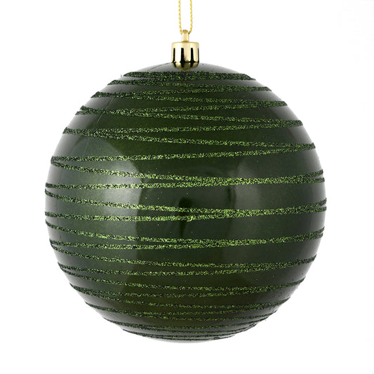 Vickerman 4" Moss Green Candy Finish Ball Ornament with Glitter Lines 4 per Bag