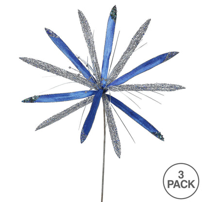 Vickerman 24" Blue Velvet Papyrus Artificial Christmas Pick 3 per Bag
