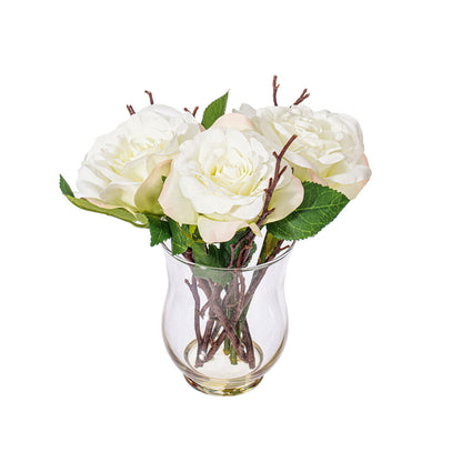 Vickerman 10" Artificial White Rose In Glass Vase.