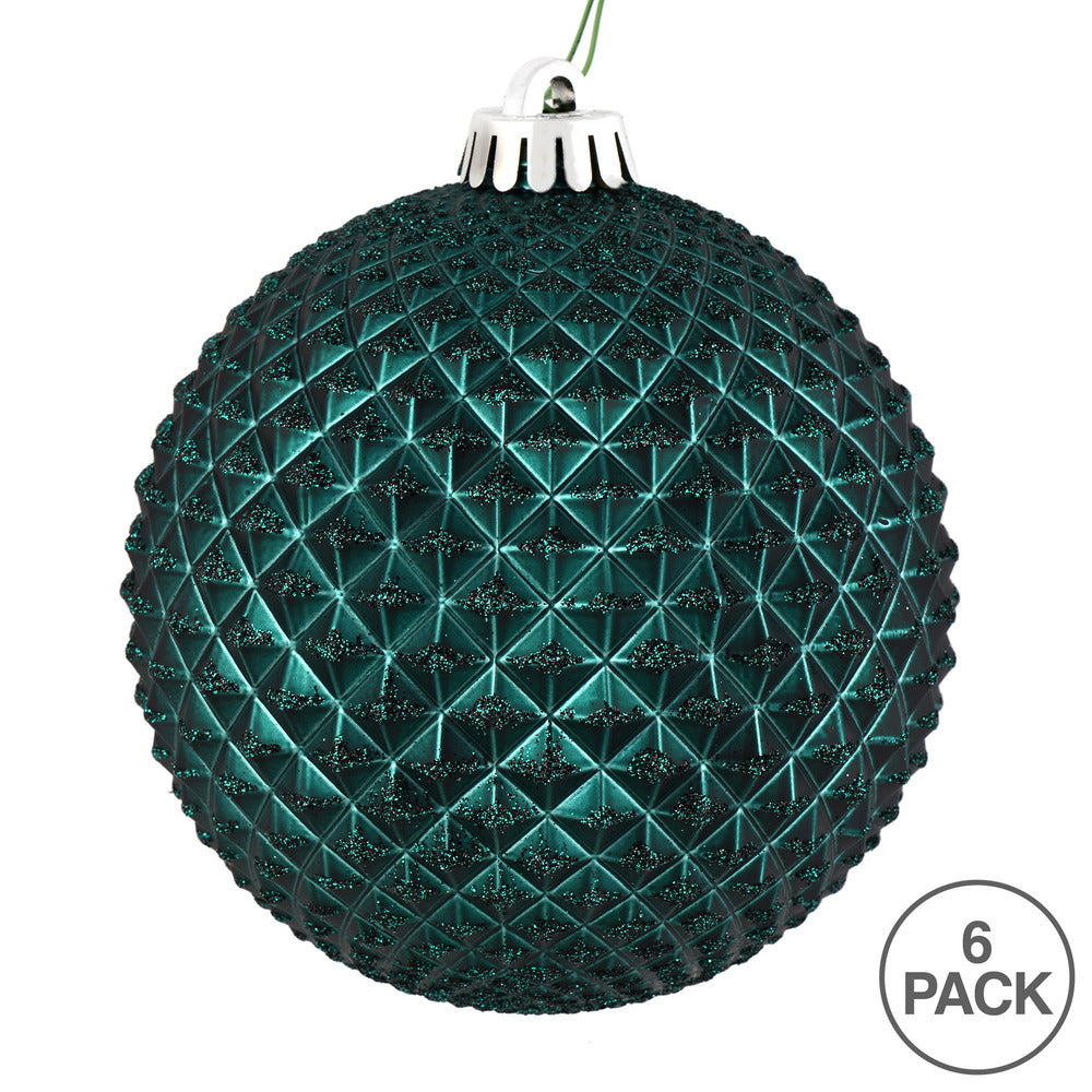 Vickerman 4" Sea Blue Durian Glitter Ball Ornament 6 per Bag