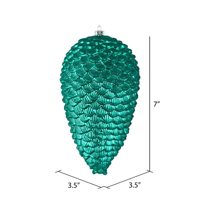 Vickerman 7" Teal Matte Glitter Pinecone Christmas Ornament 4 per set