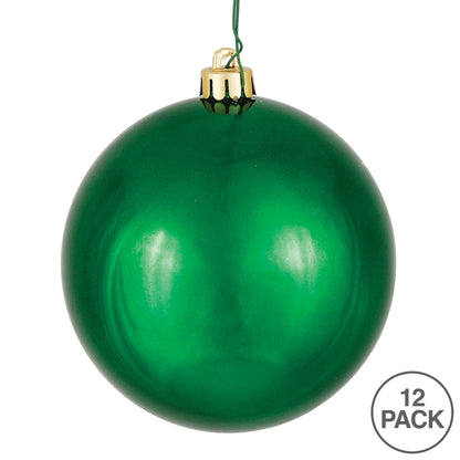 Vickerman 3" Emerald Shiny Ball Ornament 12 per Bag