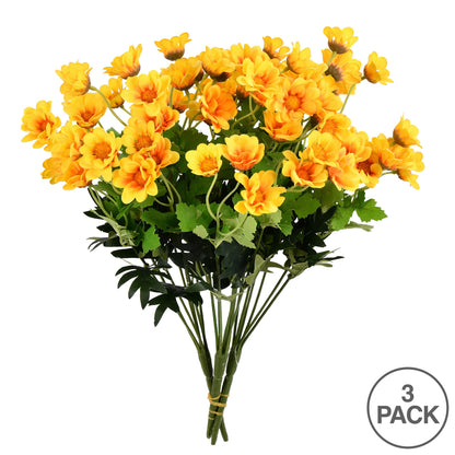 Vickerman 14.5" Artificial Yellow Wild Daisy Bush Set of 3