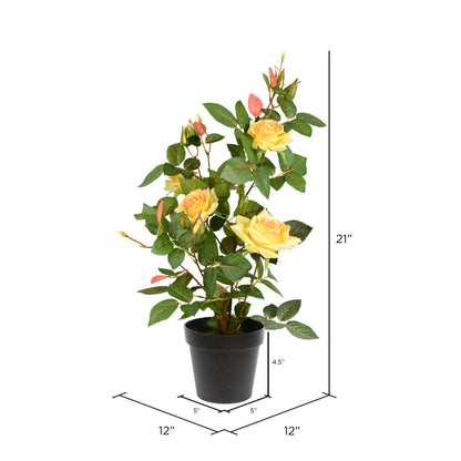 Vickerman 21" Artificial Yellow Rose Plant in Pot.