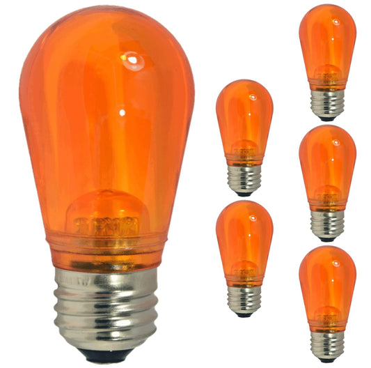 Damar- S14 Colored LED String Light Bulb Twinkle Transparent Orange 0.55W-1.5W E26 Medium Base 100-130V- Shatterproof Waterproof Outdoor Indoor Replacement Bulb for Home Decorations Christmas