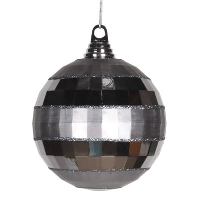 Vickerman 5.5" Pewter Shiny and Matte Mirror Ball Christmas Ornament with Glitter Accents