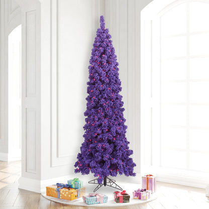 Vickerman 7.5' Flocked Purple Pencil Fir Artificial Christmas Tree Purple Dura-lit LED Lights