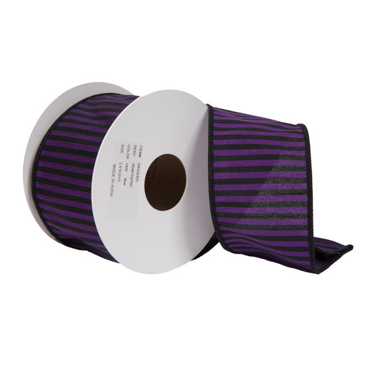 Vickerman 2.5" x 10 Yards Purple Halloween Stripe Ribbon