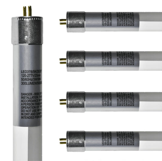 Damar- 9-Inch T6 LED Tube Light with Safe Shield Sleeve Type B Dual Ended Ballast Bypass 3W 300 Lumen 5000K Bright White G5 Miniature Base 120-277V UL Listed Pack of 5- Fluorescent Replacement Tube
