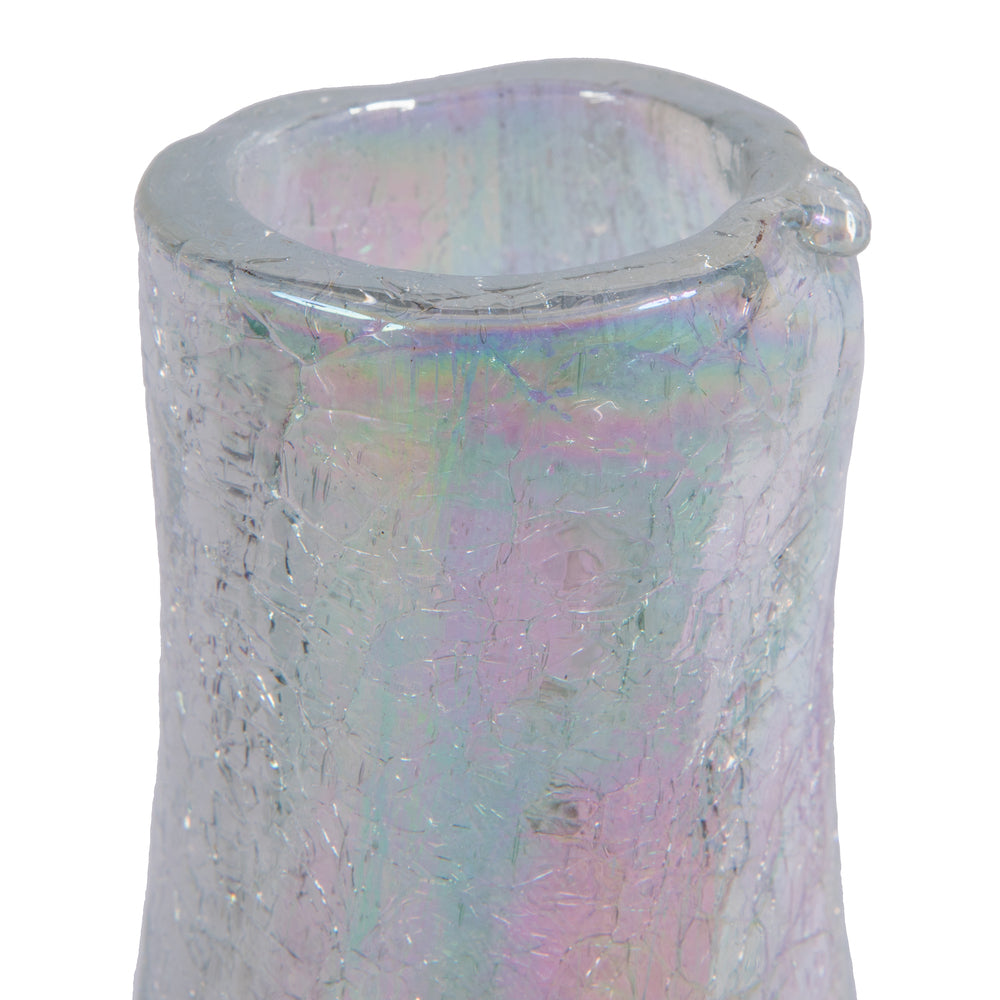 Vickerman 16" Irridescent Rainbow Glass Vase. This simple vase features a hint of rainbow glaze. Pair with your favorite faux floral for the perfect finishing touch. Each vase is slightly unique because each piece is hand blown. This vase measures 16.1" H