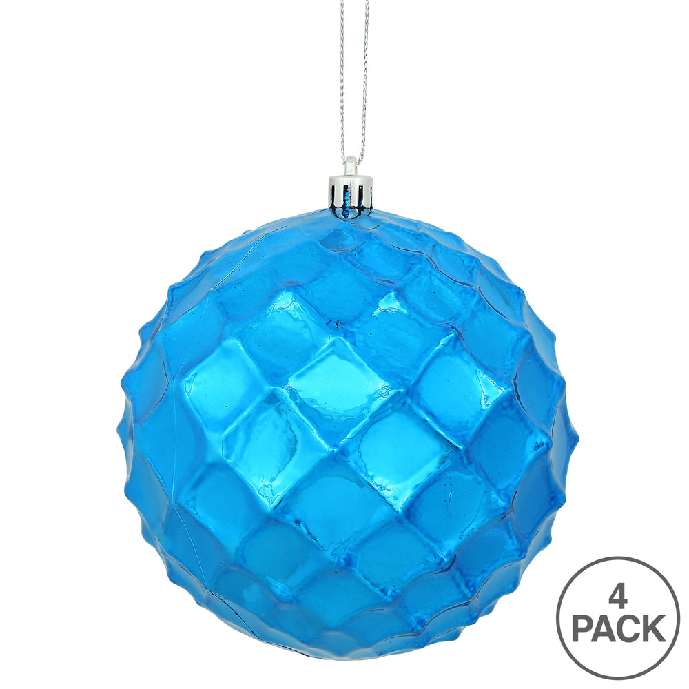 Vickerman 4.75" Blue Shiny Diamond Bauble Ornament 4 per Bag