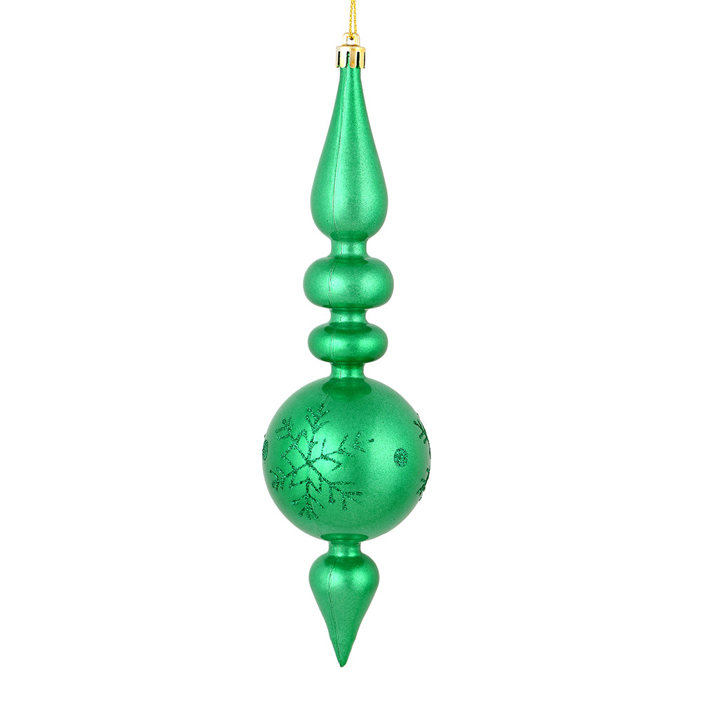 Vickerman 10 by 2.4" Seafoam Green Candy Glitter Snowflake Finial 4/Bag. Add some sparkle and shine to your holiday decorating projects with this 10 inch finial ornament. Made with shatterproof plastic. Ornament has a drilled cap secured with green floral