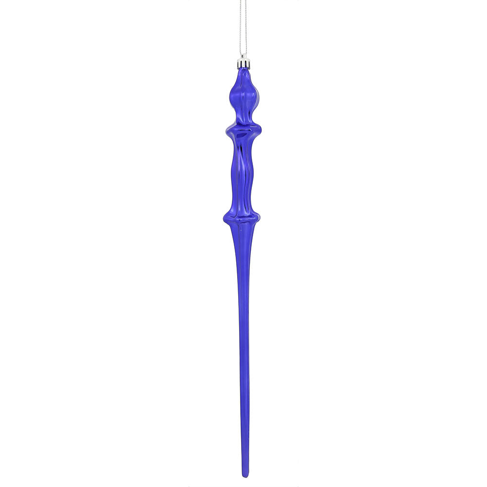 Vickerman 15.7" Purple Shiny Icicle Ornament with drilled and wired caps. Comes 3 per Box.