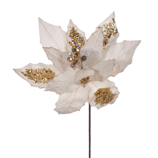 Vickerman 17" Artificial Cream Poinsettia Christmas Stem 12" Flower 3 per bag