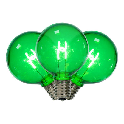 Vickerman G50 Transparent U-Shaped Filament Green Bulb, E17 Base, .6 Watts, 25 Pcs Assorted/Bag.  Colors included are Blue, Red, Green, Purple and Amber.