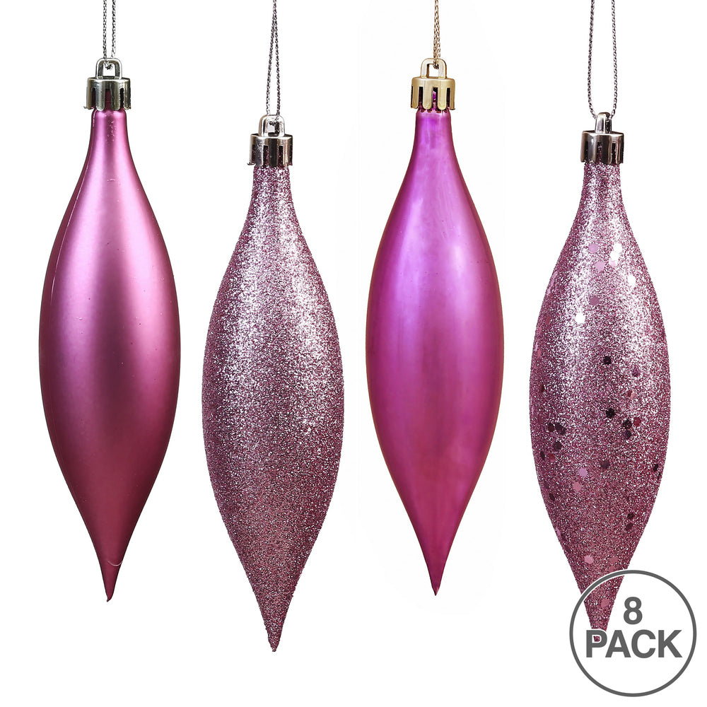 Vickerman 5.5" Mauve Finial Drop  Christmas Ornament Assorted 4 Finish 8 per Pack