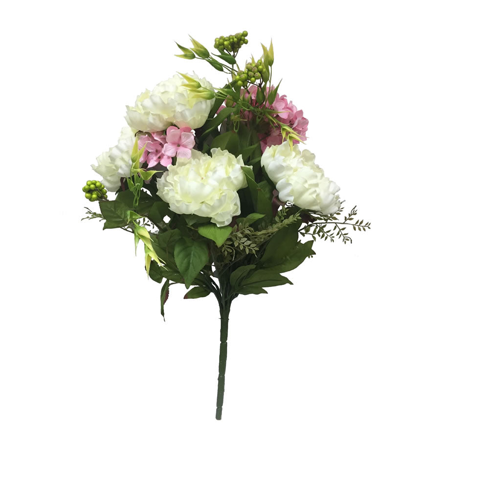 Vickerman 21" Artificial Pink and White Mixed Peony and Hydrangea Bush
