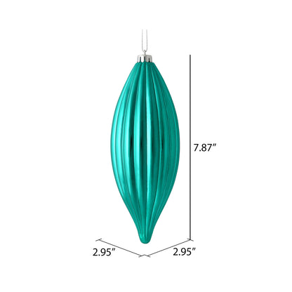 Vickerman 8" Teal Shiny Line Finial Ornament Pack of 4