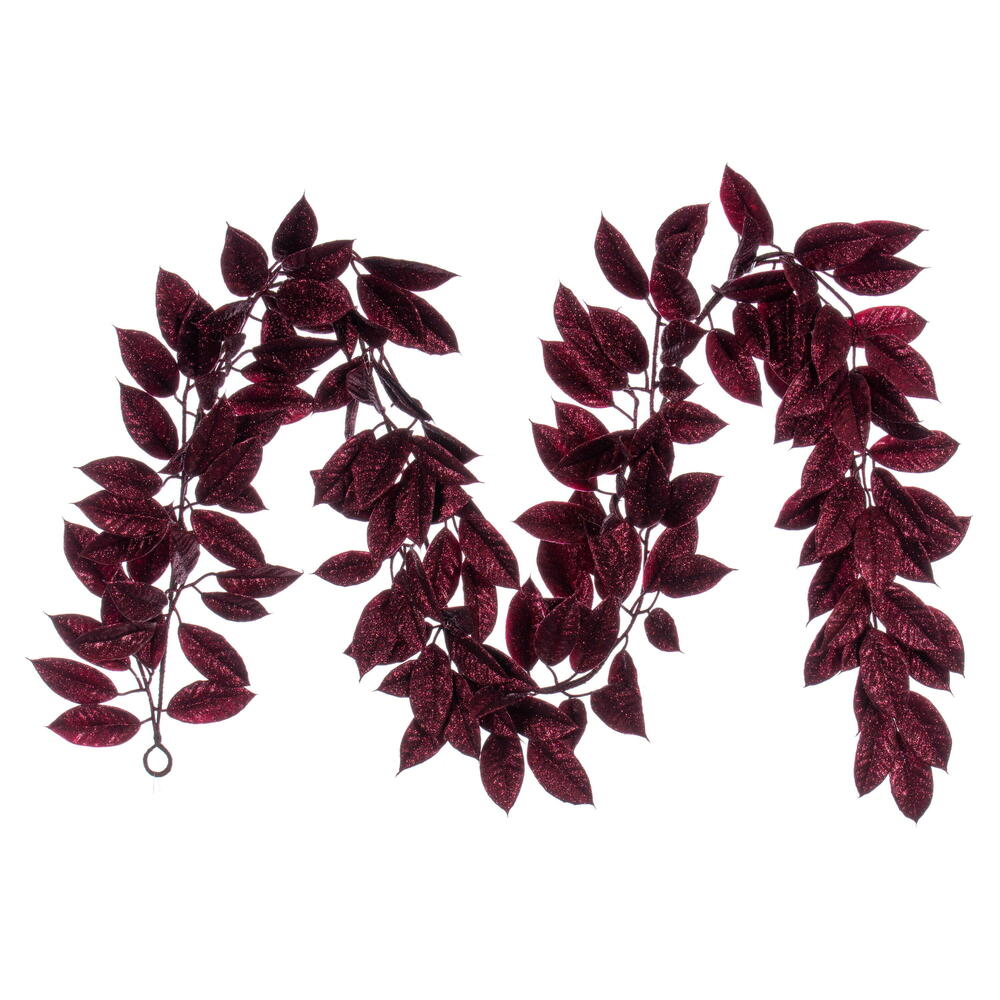 Vickerman 6' Burgundy Artificial Gardenia Glitter Garland.