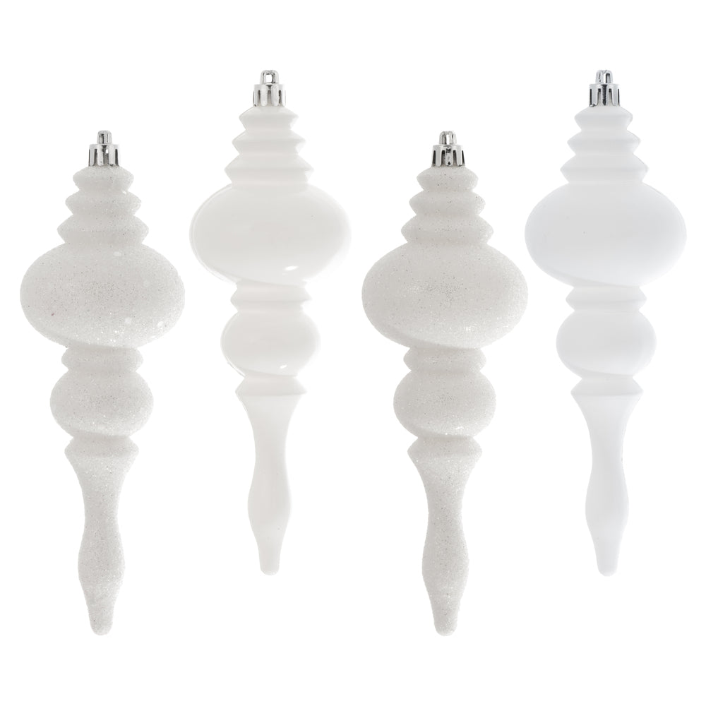 Vickerman 7" White 4-Finish Finial Ornament 8 per Box