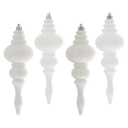 Vickerman 7" White 4-Finish Finial Ornament 8 per Box