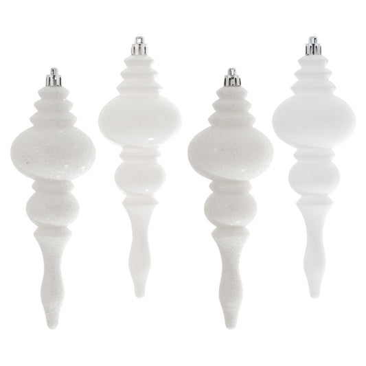 Vickerman 7" White 4-Finish Finial Ornament 8 per Box