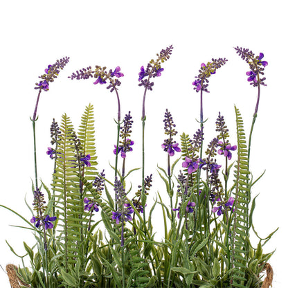 Vickerman 16" Artificial Lavender Flower Fern in Iron Pot.