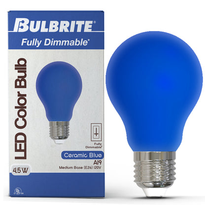 Bulbrite 776109 25-Watt Equivalent Ceramic Blue Color A19 Weatherproof Outdoor E26 Medium Base LED Light Bulb