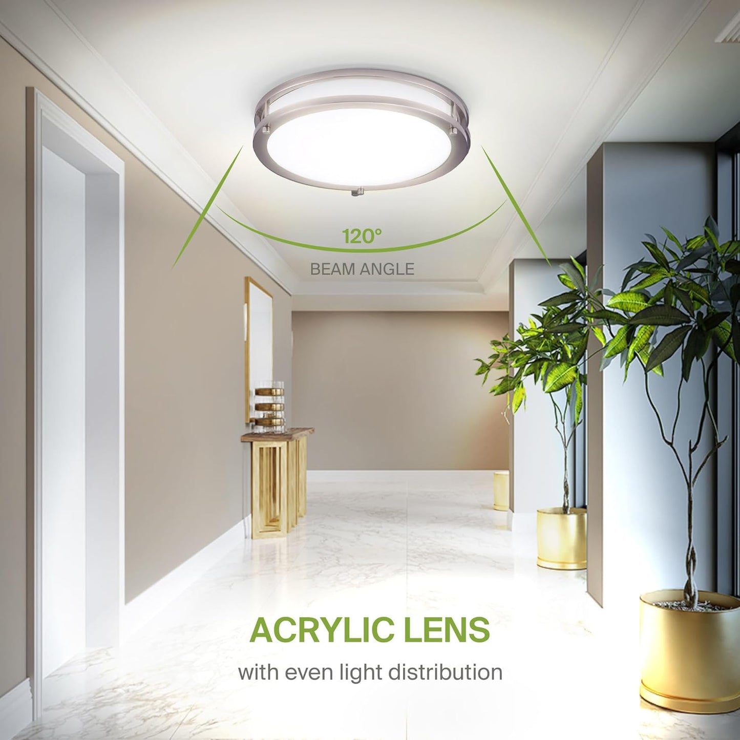 ASD Lighting LED Double Ring Flushmount 10inch 16W 120V Triac 3000/4000/5000K Nickel ETL/4000/5000K Dimmable Brushed Nickel ETL Energy Star