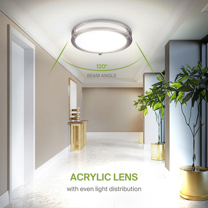 ASD Lighting LED Double Ring Flushmount 10inch 16W 120V Triac 3000/4000/5000K Nickel ETL/4000/5000K Dimmable Brushed Nickel ETL Energy Star