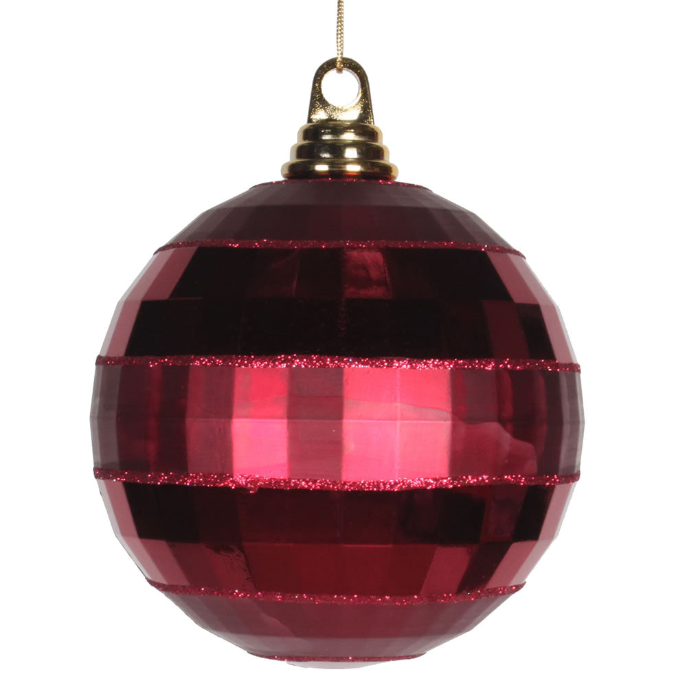 Vickerman 5.5" Burgundy Shiny and Matte Mirror Ball Christmas Ornament with Glitter Accents